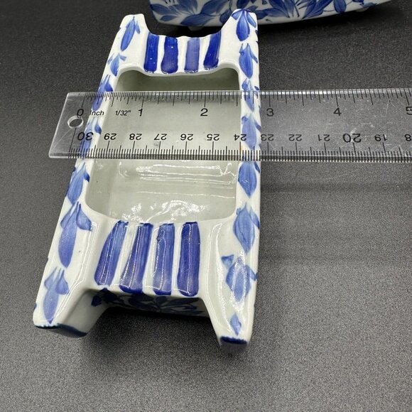 Vintage Pier 1 Imports Blue White Ceramic Catchall Tray 6" Floral Stripe Planter - Picture 6 of 7